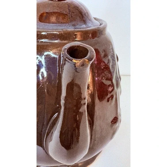 Rockingham Teapot-Rebecca at the Well Relief Raised Clay Brown Glaze Antique 7" - Picture 12 of 16
